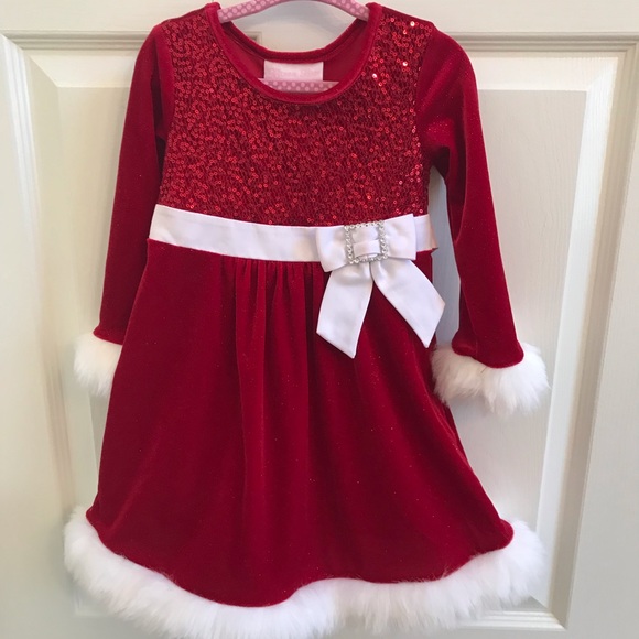 red velvet dress with white fur trim